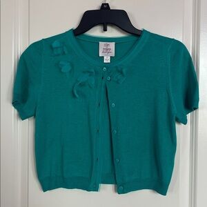 Suzi Chin Teal Silk Blend Cardigan Floral Detail Lightweight Size S